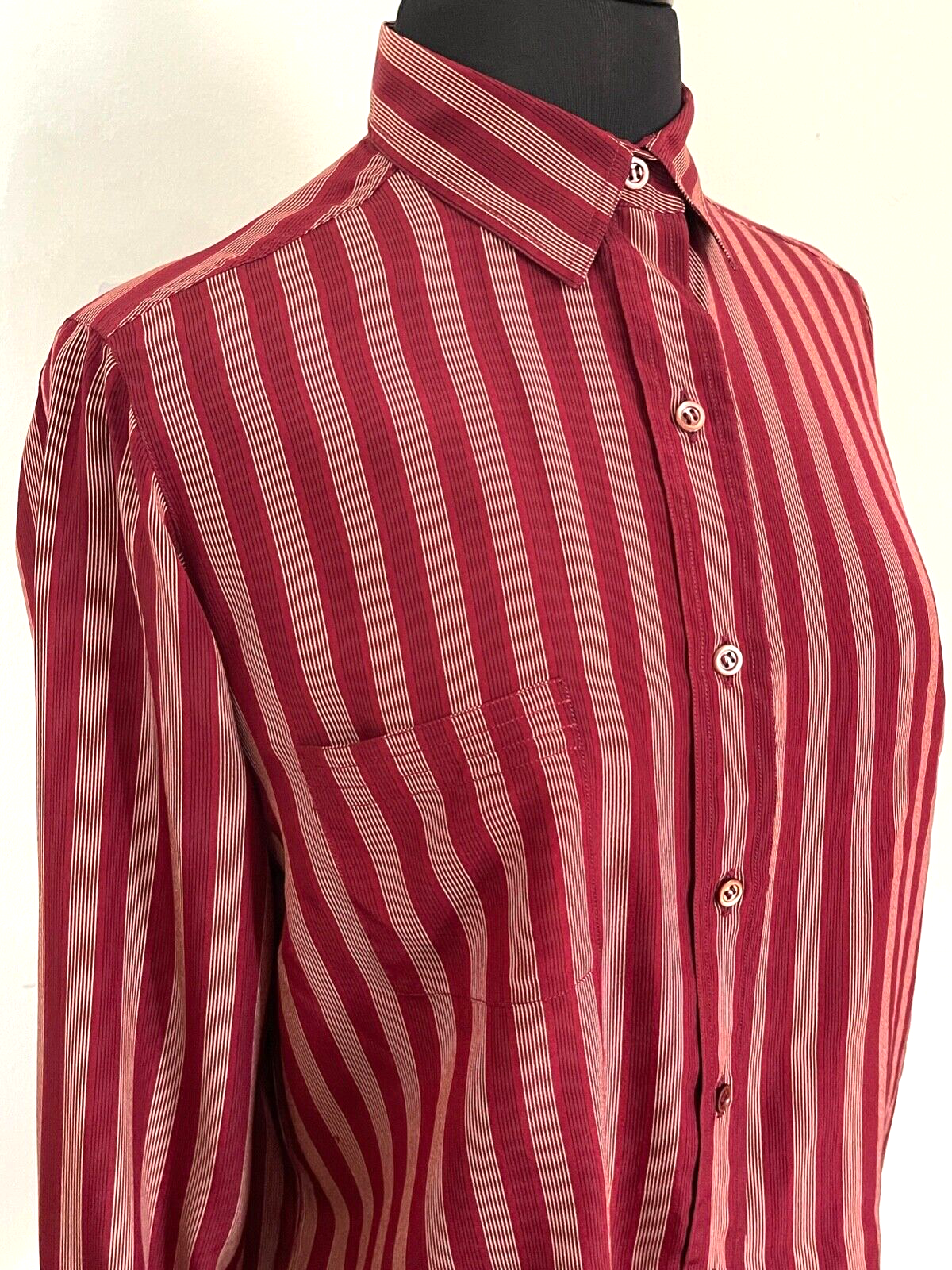 Authentic Vintage 1970s Chanel Striped Silk Blouse Size 40
