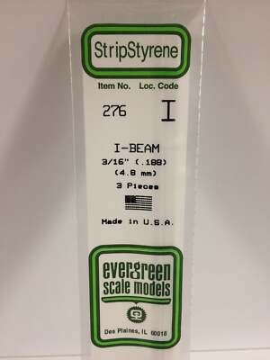 Evergreen Scale Models 14in Styrene I-Beam .188in Tall; pkg(3) 276