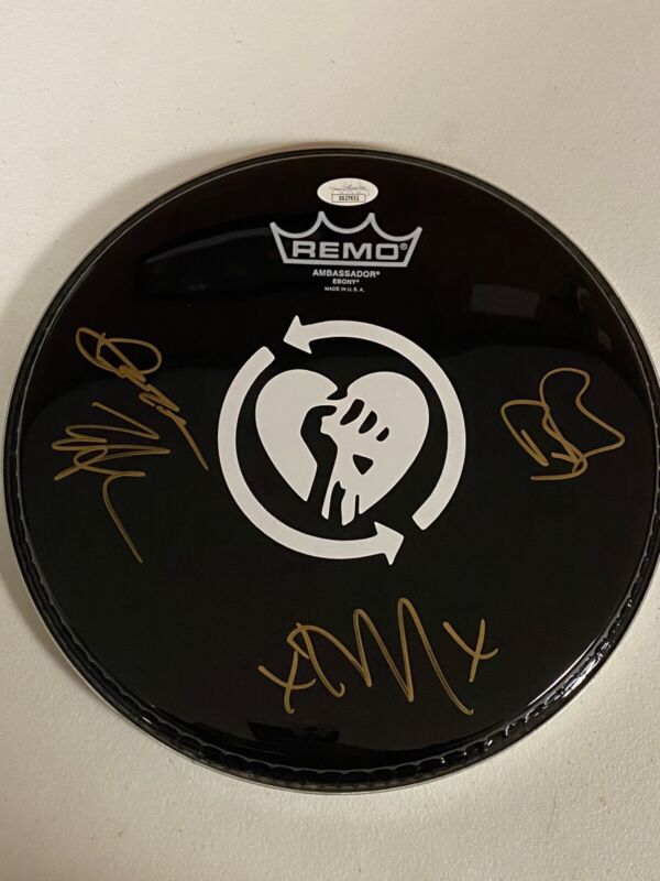RISE AGAINST BAND AUTOGRAPHED SIGNED 10" DRUMHEAD JSA COA # SS27632
