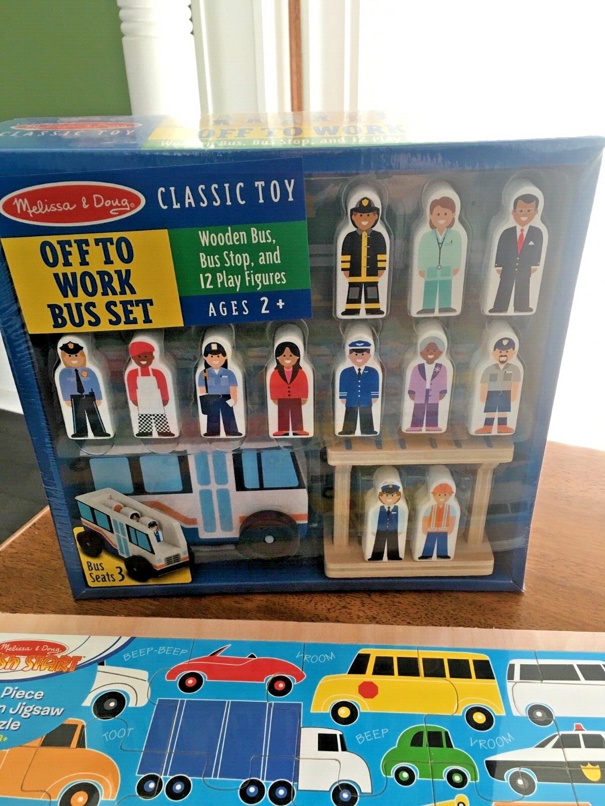 Melissa & Doug Off to Work Bus Set and Melissa & Doug 24 piece Wooden Puzzle