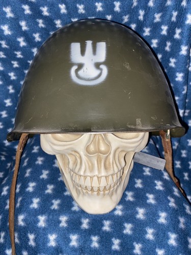 Polish Army Military Steel Helmet W/ Painted On Emblem