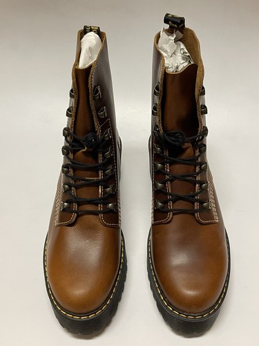 Pre-owned Dr. Martens Leona Platform Combat Boots Butterscotch Brown Leather Women's Sz 11