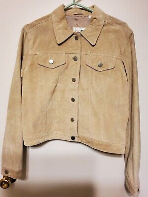 Vintage Paul Harris Design Beige Genuine Leather Suede Lined Button Jacket MED