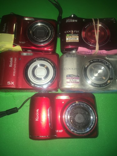 Lot Of 5 Broken Digital Cameras Nikon Kodak