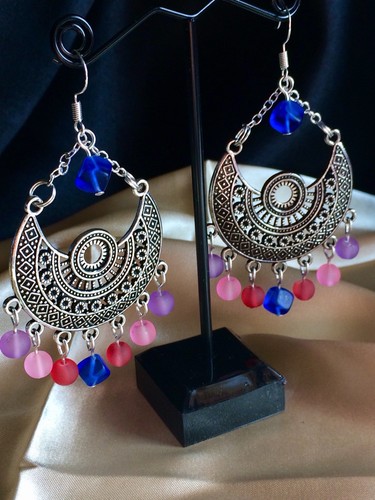 Boho Hippie Chandelier Earrings With Frosted Glass Beads