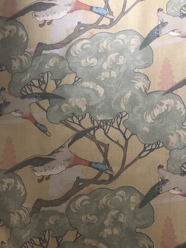 MULBERRY FLYING DUCKS Lined Linen Camel, Blue, Green Linen Fabric 7.5 Yds