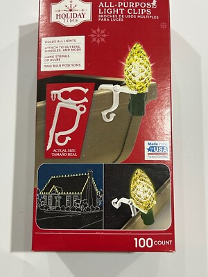 Holiday Time All Purpose Holds All Lights Clips 100 Count White Christmas READ