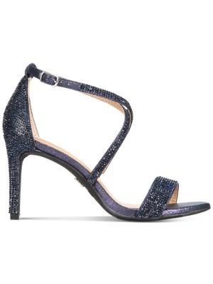 THALIA SODI Womens Navy Rhinestone Darria Round Toe Stiletto Sandals 9 M
