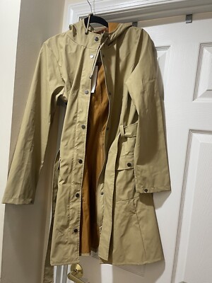 Rains Curve Hooded Belted Jacket Khaki Size XS New