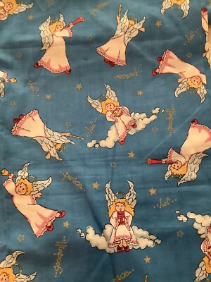 Novelty Fabric 2yds Blue W/ Angels Peace Joy Goodwill Oakhurst Textiles INC.