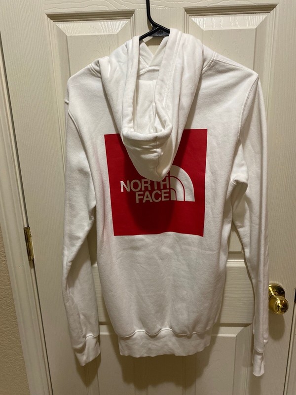 Men's The North Face Hoodie White Red Block Logo Pullover