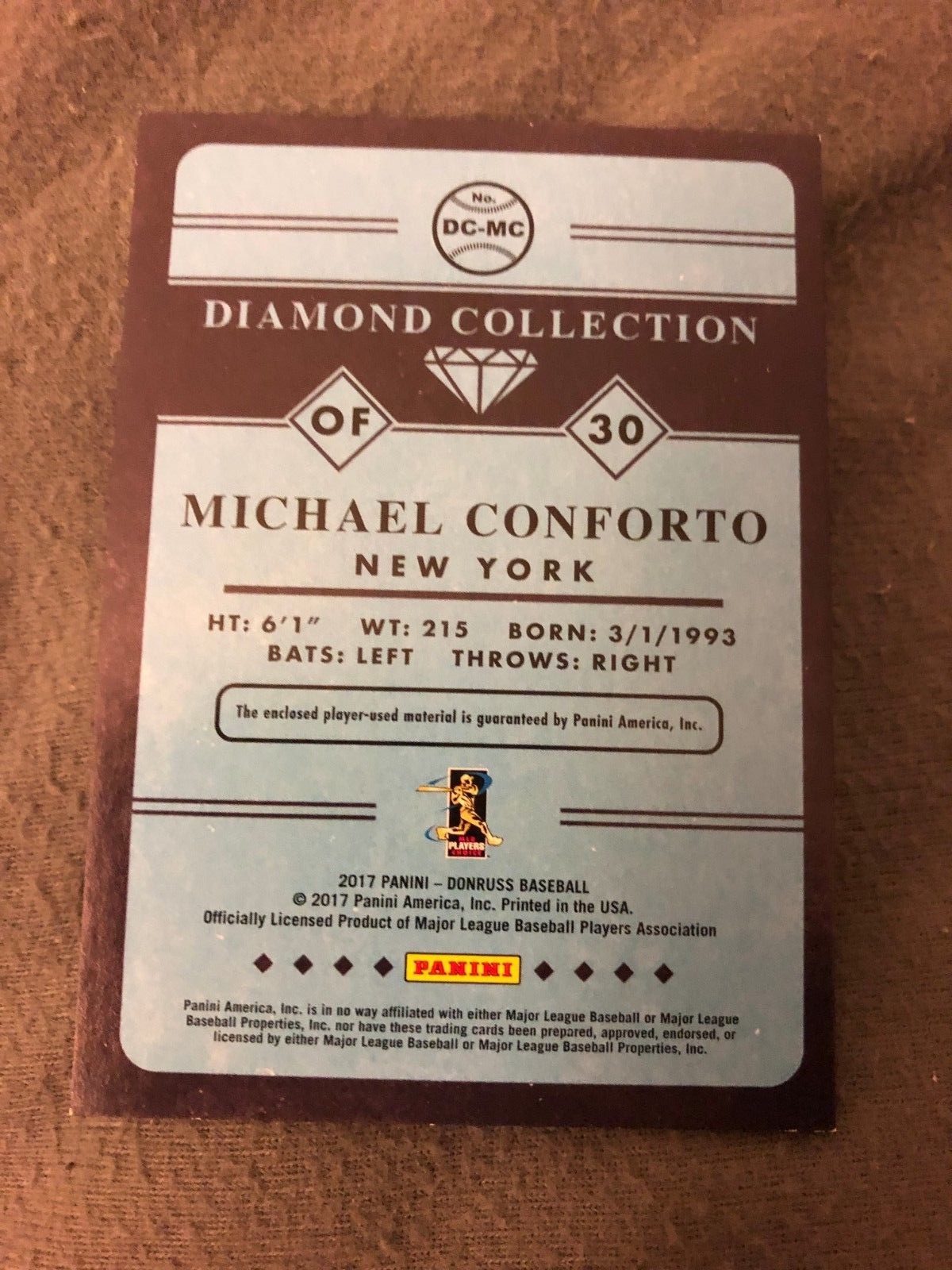 2017 Donruss Panini Michael Conforto Game Used Jersey