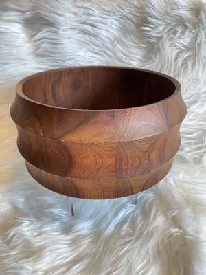 Vintage Teak Wooden Salad Bowl Large Hand Carved Serving Bowl MCM Designed Woods