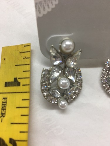 Charming Charlie RSVP Bridal Rhinestone Dangle Earrings Silver Pearl Drop Flower