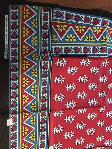 African Cotton Wrap Kanga Leso Sarong Size 42x124” Red White Yellow Blue Black