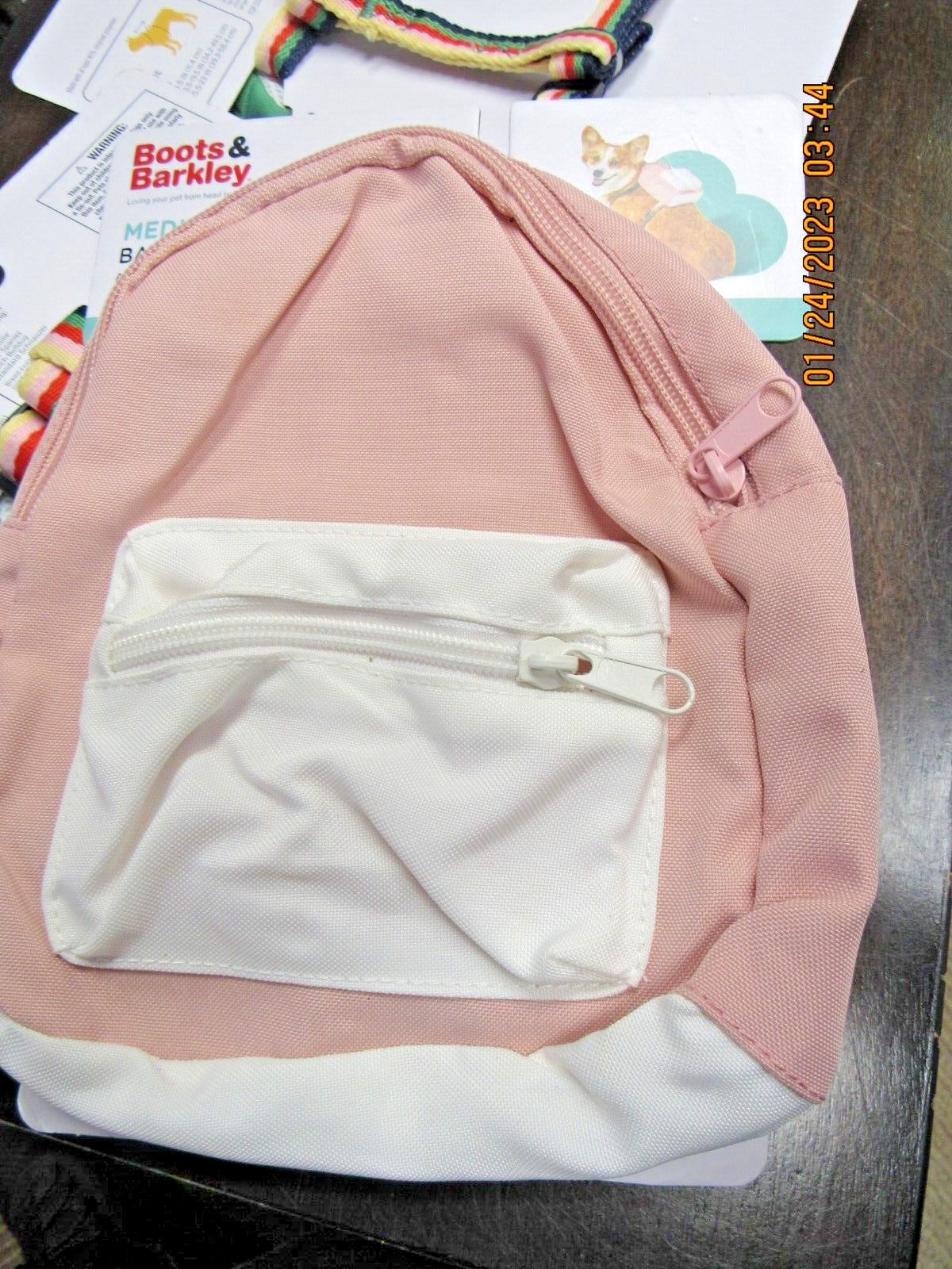 Boots & Barkley Medium Dog Pet Backpack Harness No Leash Pink and White