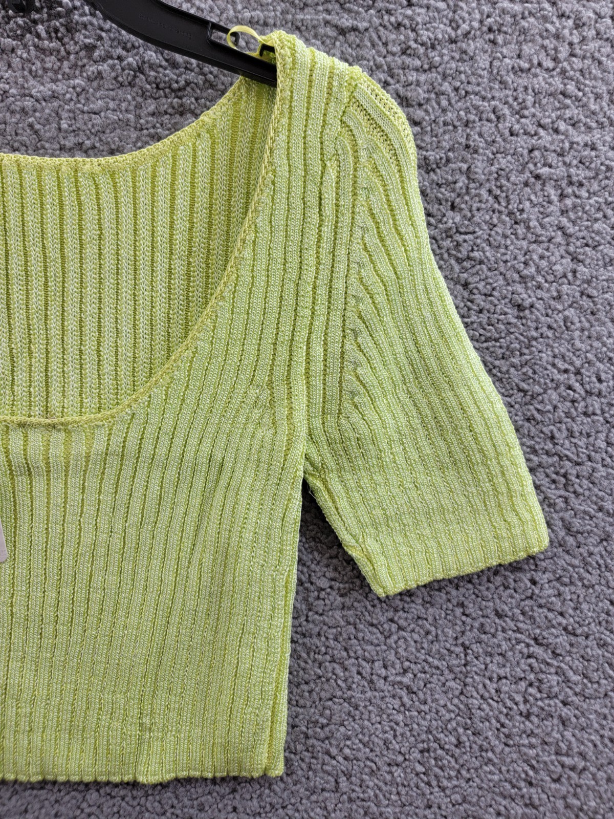 Free People Textured Short Sleeves Crop Sweater Top Women's M Sunny Lime Solid - Picture 11 of 16