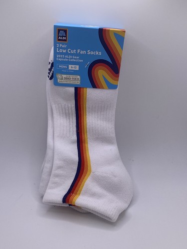 ALDI Gear Capsule Collection 2023 Men’s (SZ 6-12) 2 Pair White Low Cut Fan Socks