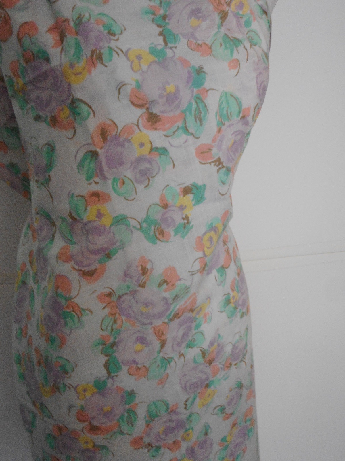 Vintage Fabric Cotton or Cotton blend Linen Flowers Pink Purple Green