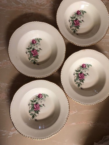 Set Of 4 Homer Laughlin Eggshell Serving Round Bowl Rose Pattern Lattice