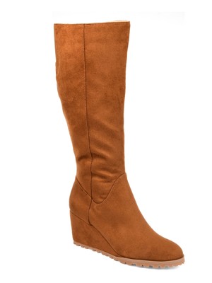 

JOURNEE COLLECTION Женские коричневые ботинки Parker на танкетке с миндалевидным носком на молнии, Коричневый, PARKER-COG-090XWC