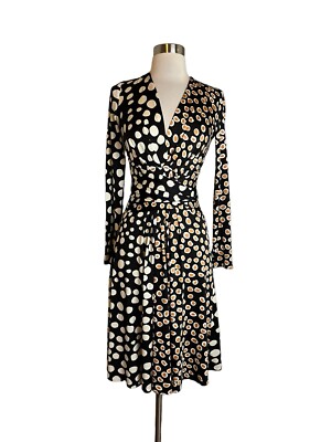 ISSA LONDON Dress US 2 UK 6 Dot Print Silk Tie Waist Knee Length Logo