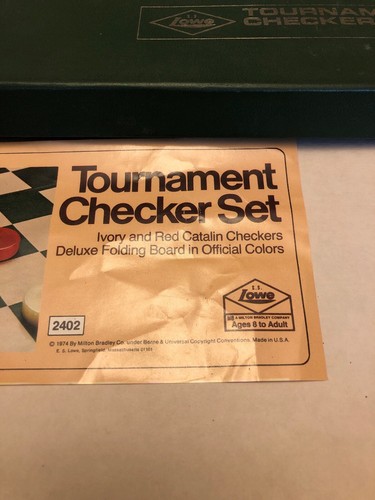 Vintage 1974 E.S. Lowe Tournament Checker Set No. 2402 - Ivory & Red Catalin