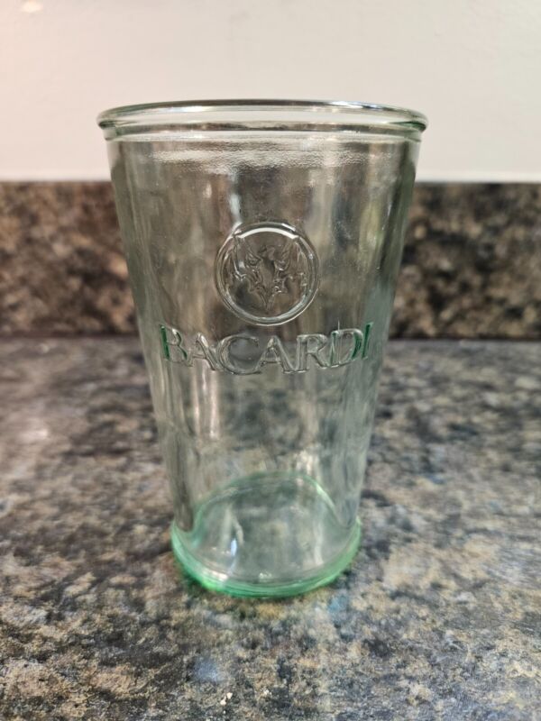 Green Tinted Bacardi Drinking Glass 4.75" Tall ~ Nice!