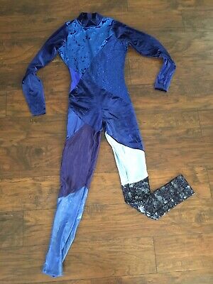 Blue Patchwork Costume Jumpsuit One Piece Pantsuit Blue Full Body Ice Skating