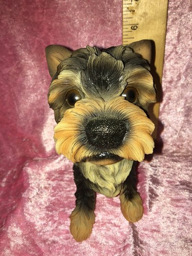 Yorkie Figurine Oversized Head, Yorkshire Terrier Realistic Eyes, 6”, Unkn. Mfg