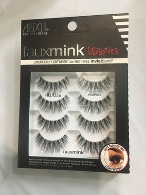 Ardell False Lashes Faux Mink Wispies Invisible Band  4 Pairs New