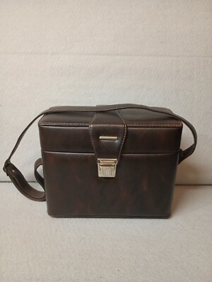 Vintage Hard Canon Camera Bag Case With Compartments Faux Leather Brown  