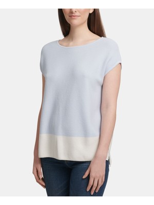 

DKNY Женская голубая футболка с круглым вырезом и цветными блоками. Размер верха, Light blue