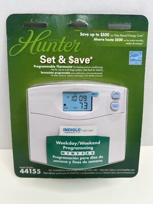 Hunter Set & Save Programmable Thermostat Energy Star Heat-Cool 44155 NEW NIB