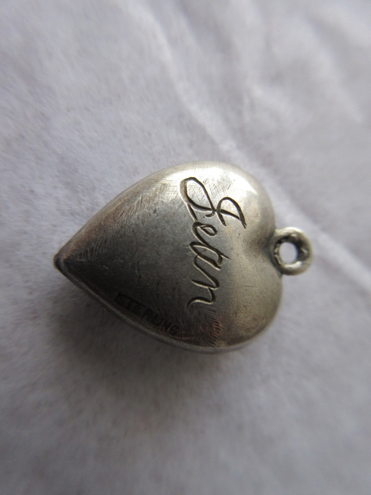 Vintage Sterling Silver Bracelet Charm Puffy Heart Repousse Ribbon Bow Jean