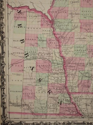1863 IOWA NEBRASKA TERRITORY CIVIL WAR MAP Johnson Geography Atlas ORIGINAL
