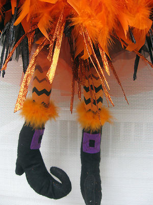 Halloween Wreath Black Orange Witch's Hat Shoes Boots Feathers Pumpkins 30