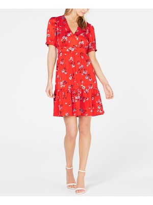 

JILL STUART Женское мини-платье прямого кроя с оборками и V-образным вырезом, Красный