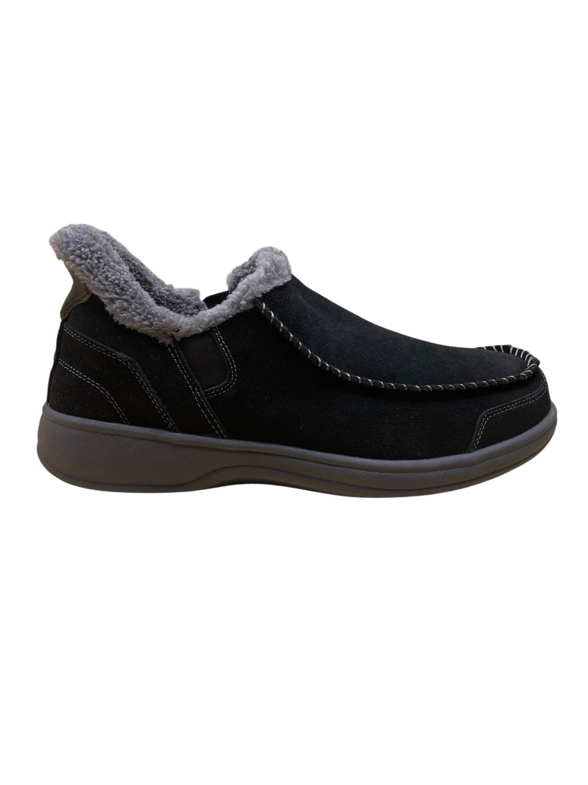 Orthofeet Men’s Black Leather With Faux Fur Lining Slip-On Slippers Size 12 Wide Amazon.com | Orthofeet Men main image 3