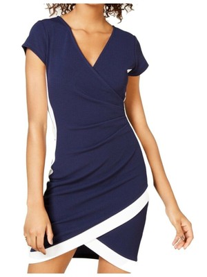 

CRAVE FAME Женское темно-синее мини-облегающее коктейльное платье с короткими рукавами для юниоров, Navy