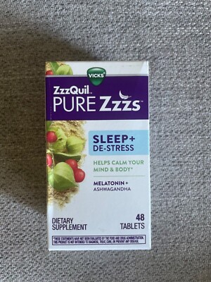 Vicks ZzzQuil Pure Zzzs Sleep+De-Stress Tablets, 48 Tablets, Exp: 10/23