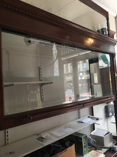 Antique Wall Cabinet Late 1800's - Early 1900's Weighted Glass Door Display Oak