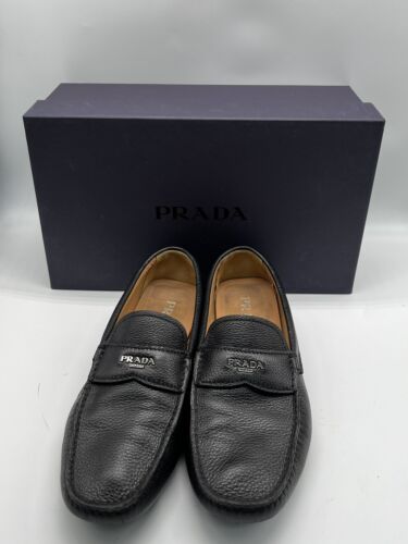 Prada Men's Black Pebbled Leather Driving Loafer Dress Shoe Prada Men's Black Pebbled Leather Driving Loafer Dress Shoe