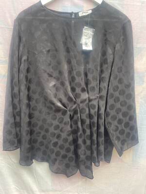 NEW SOON Plus Size 20 Sheer Black Spot Evening Top Blouse Gathered Long Sleeve