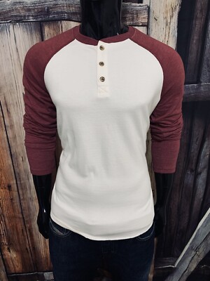 Marine Layer 3/4 Sleeve Maroon & Cream Baseball Henley Shirt Size Small NWT $78