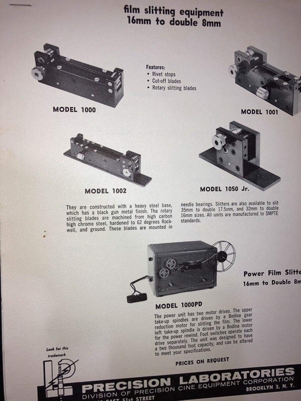 SALES SHEET Film Slitting Equipment 16mm To Double 8mm Vintage