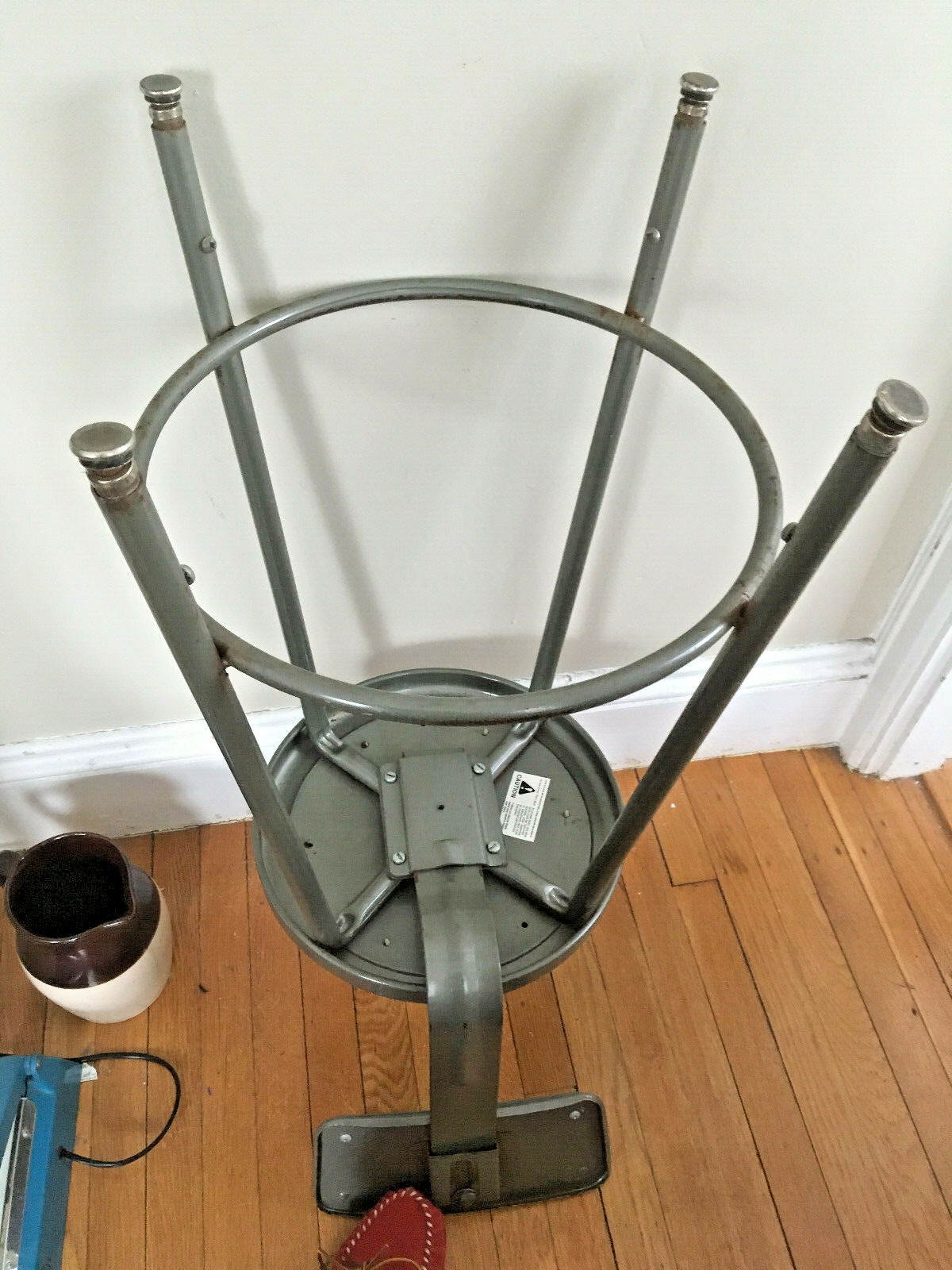 Vtg Krueger MC Industrial Era Metal Stool Back Work Chair Grey Drafting Medical