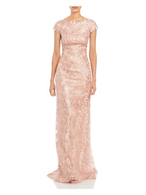 

TADASHI SHOJI Женское бежевое длинное вечернее платье с короткими рукавами и подкладкой, Бежевый