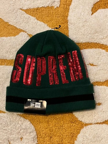 Rare Supreme x New Era Red Sequin Beanie Dark Green FW20 New