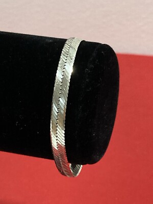 Vintage PT ITALY 925 Solid Sterling Silver 6mm Herringbone 7.125'' Chain Bracelet